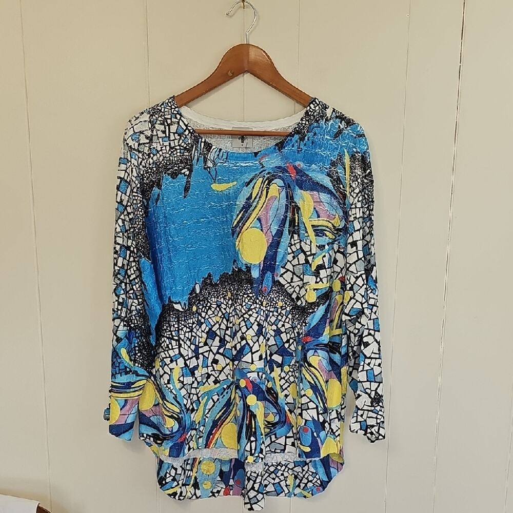 Inoah Colorful Mosaic Print Women's S Top Lagenlook Art to Wear Artsy NWT